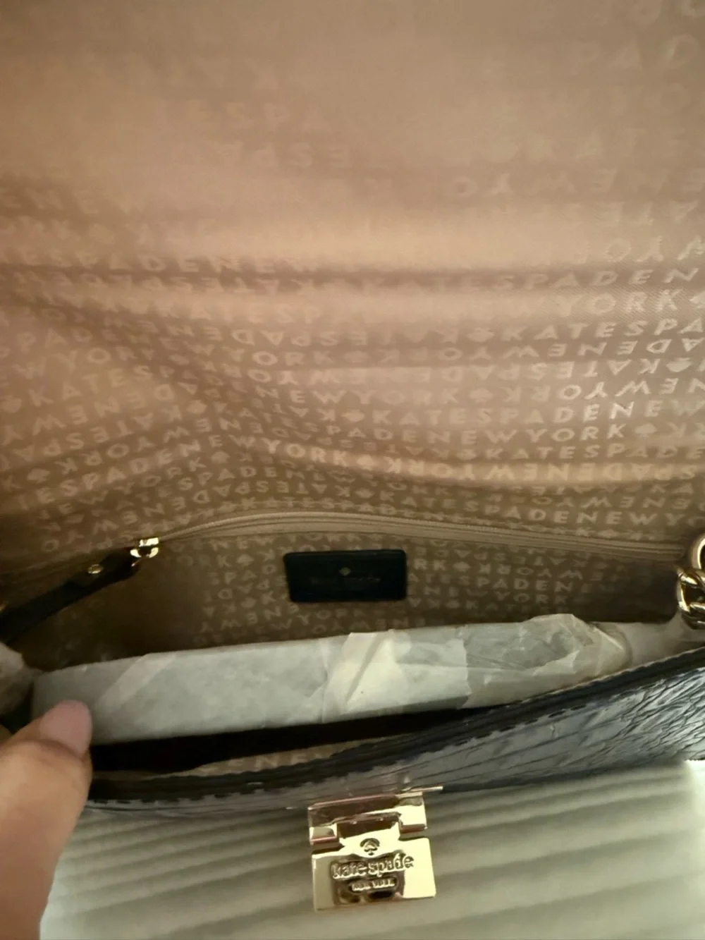 New kate spade Croc-Embossed Leather Flap Clutch with Gold Hardware